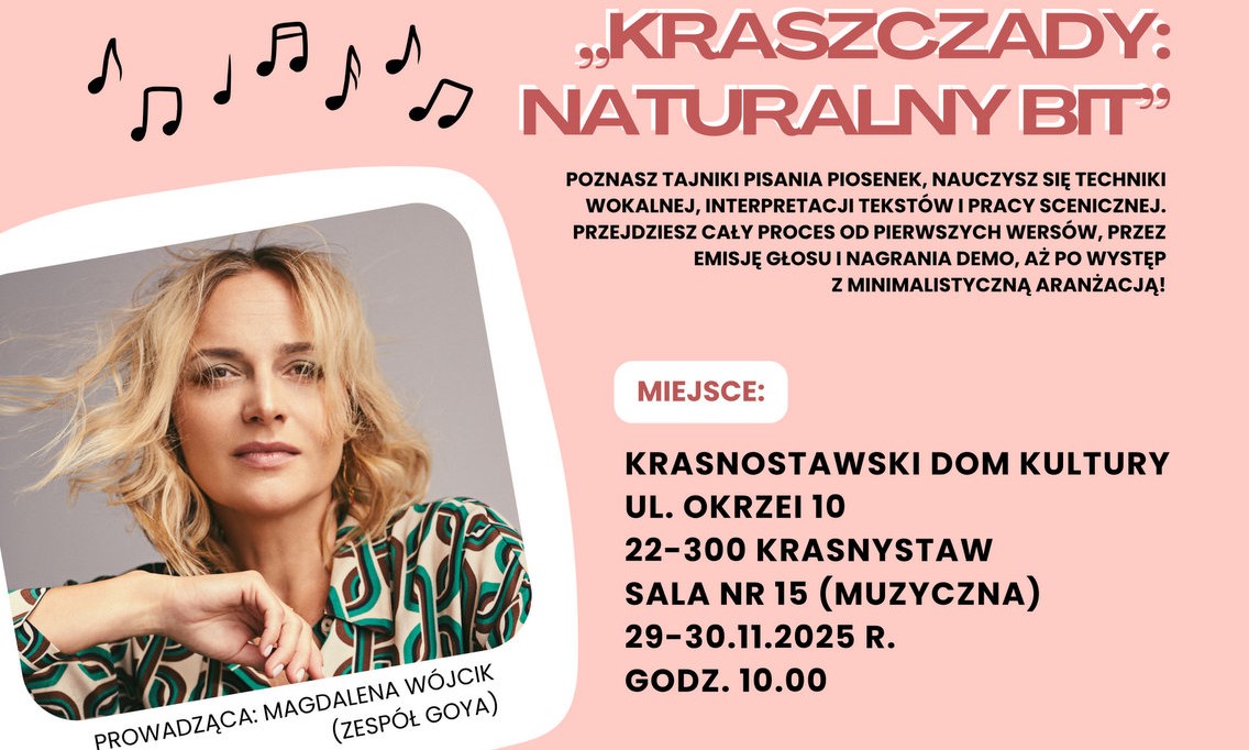Warsztaty wokalno-songwriterskie „Kraszczady: Naturalny Bit” w KDK