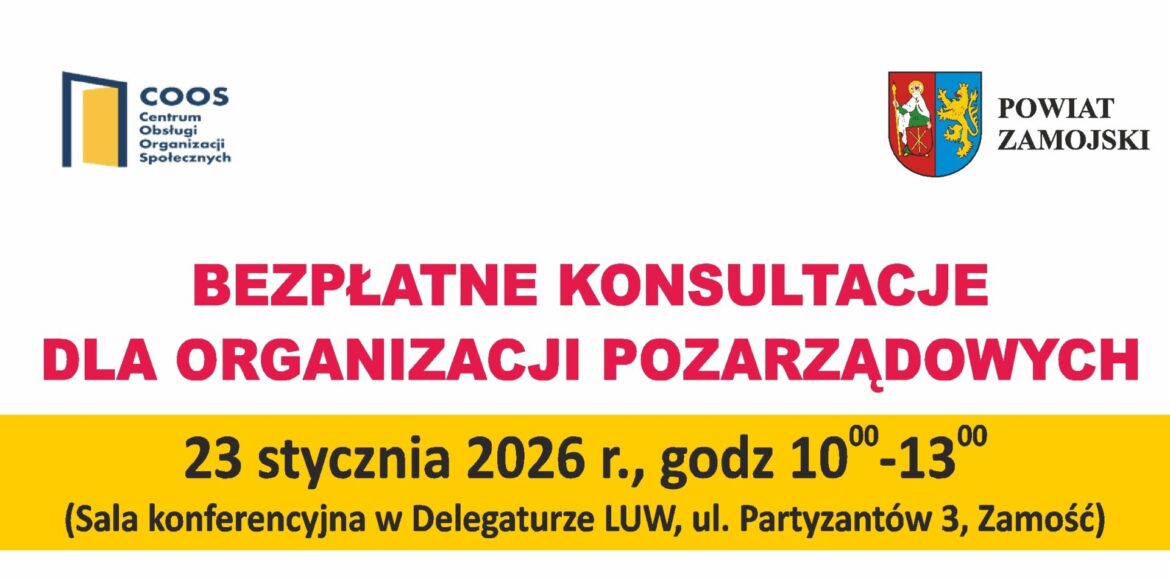 Powiat Zamojski zaprasza organizacje pozarządowe na bezpłatne konsultacje