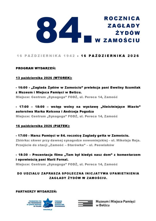 84. rocznica zagłady Żydów w Zamościu